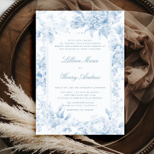 Invitation Jardin vintage Romantique Toile Bleue Mariage clas