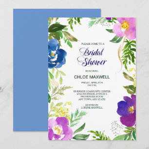 Invitation Jardin Violet Bleu Formelle Douche nuptiale Invita