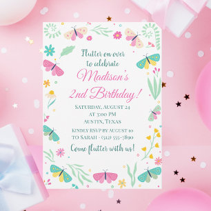 Invitation Jardin Whimsical Blanc Papillons Filles Anniversai