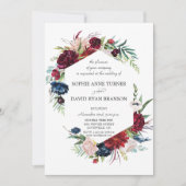 Invitation Jardin Whimsical Bourgogne bleu Mariage (Devant)
