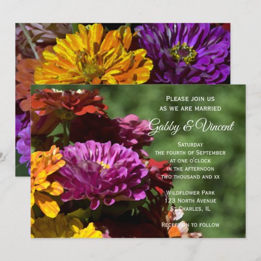 Invitation Jardin Zinnia Flowers Mariage (Devant / Derrière)