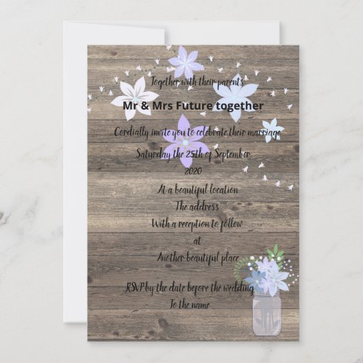 Invitation Jarre de mason bleu vintage rustique (Devant)