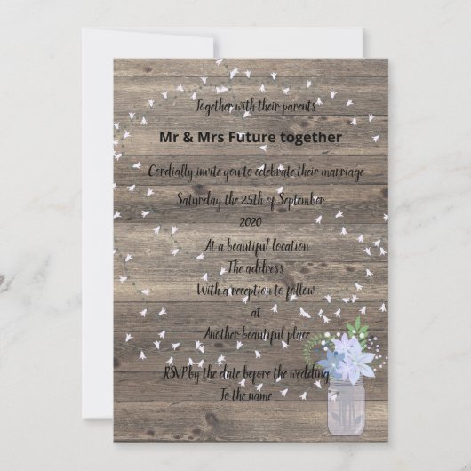 Invitation Jarre de mason bleu vintage rustique (Devant)