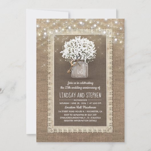 Invitation Jarres de mariage rustique avec Gypsophile pour an (Devant)