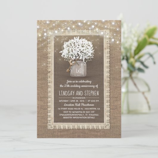 Invitation Jarres de mariage rustique avec Gypsophile pour an (Debout devant)
