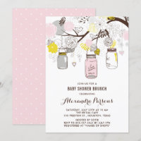 Jars Maçon Pinks et Gris Fleuris Baby Shower Brunc