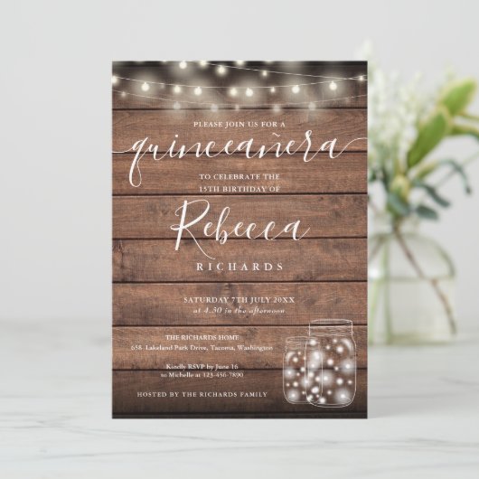 Invitation Jars Mason Jars Script Quinceañera 15e (Debout devant)