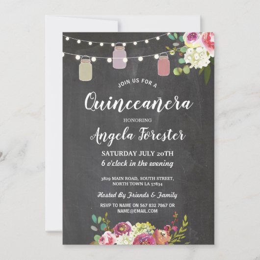 Invitation Jars rustiques du Quinceanera Party Chalk Floral L (Devant)
