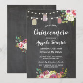Invitation Jars rustiques du Quinceanera Party Chalk Floral L (Devant / Derrière)