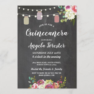 Invitation Jars rustiques du Quinceanera Party Chalk Floral L