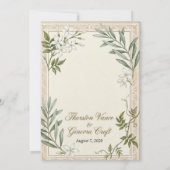 Invitation Jasmin blanc, branches d'olivier, bordure de parch (Dos)