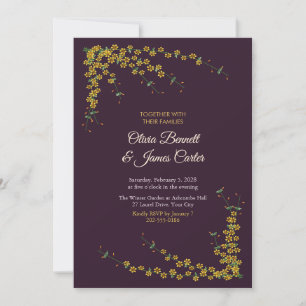 Invitation Jasmin d'Hiver Étoiles Jaunes Prune Mariage