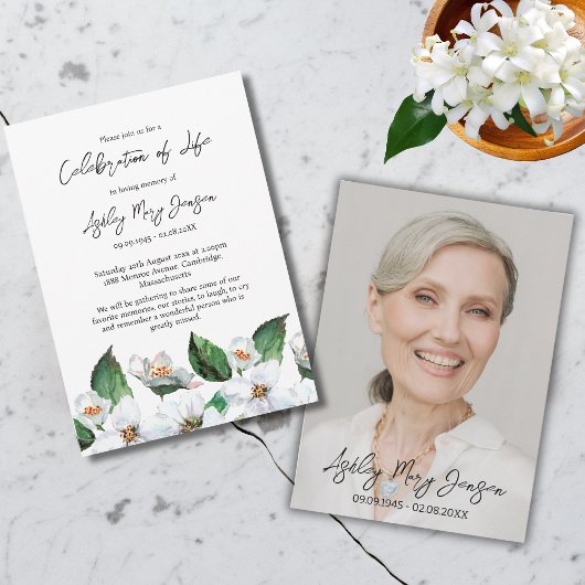 Invitation Jasmine Celebration of Life Photo Funeral 