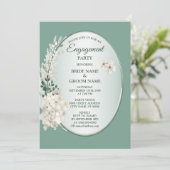 Invitation Jasmine Floral Green Geometric Engagement Party (Debout devant)
