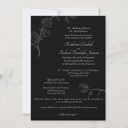 Invitation Jasmine Outline Noir Mariage de site Web officiel (Devant)