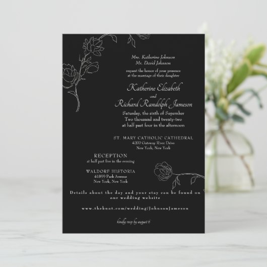 Invitation Jasmine Outline Noir Mariage de site Web officiel (Debout devant)