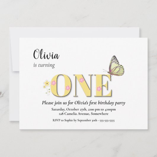 Invitation Jaune 1ère fête d'anniversaire (Devant)