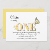 Invitation Jaune 1ère fête d'anniversaire (Devant / Derrière)