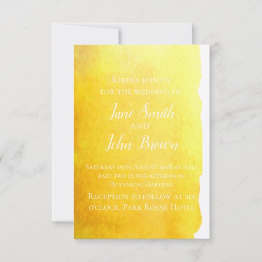 Invitation Jaune aquarelle moderne plage d'art mariage (Devant)