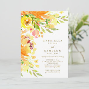 Invitation Jaune Automne Aquarelle Floral Élégant Mariage
