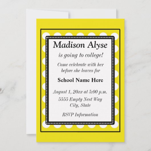 Invitation Jaune avec points blancs fermés à l'Invitation de (Devant)