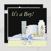 Invitation Jaune Bébé Bleu Bleu Jaune Douche garçon (Devant / Derrière)