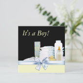 Invitation Jaune Bébé Bleu Bleu Jaune Douche garçon (Debout devant)