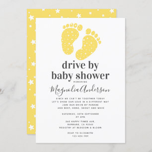 Invitation Jaune Bébé Pieds Drive Par Baby shower