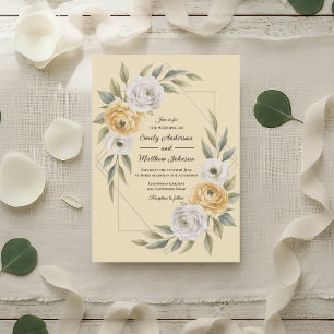Invitation Jaune Beurre Aquarelle Floral Géométrique Mariage