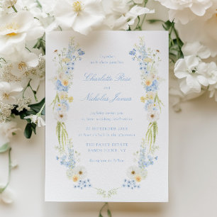 Invitation Jaune Beurre Bleu Bébé Floral Mariage