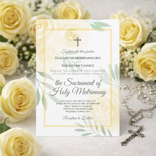 Invitation Jaune Beurre Bohème Chic Roses Mariage Catholique