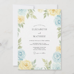 Invitation Jaune Beurre Ciel Ranunculus Eucalyptus Mariage