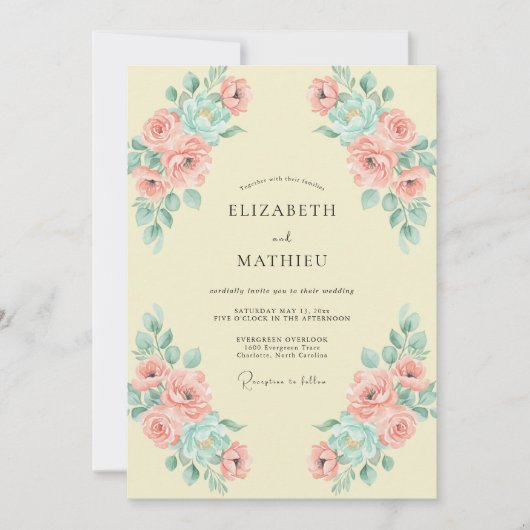Invitation Jaune Beurre Doux Floral Mariage (Devant)