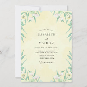 Invitation Jaune Beurre Feuillage Gris Eucalyptus Mariage