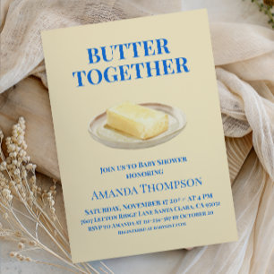 Invitation Jaune Beurre Gingham Bleu Garçon Baby Shower