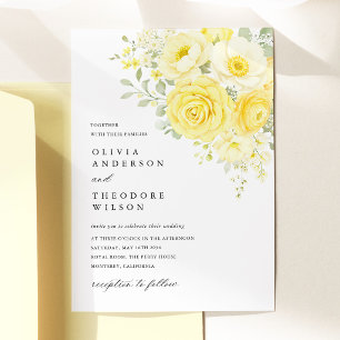 Invitation Jaune beurre ivoire floral mariage