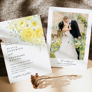 Invitation Jaune Beurre Ivoire Floral Photo Mariage