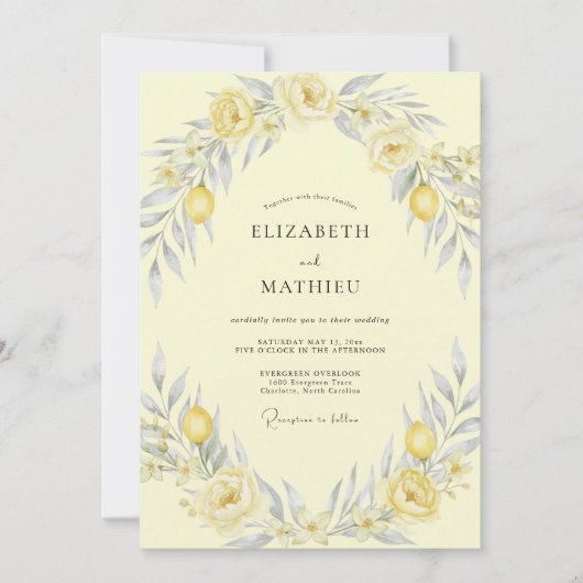 Invitation Jaune Beurre Mariage Citron Eucalyptus (Devant)