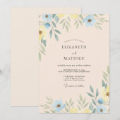 Invitation Jaune Beurre Pervenche Feuillu Mariage (Devant / Derrière)