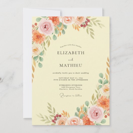 Invitation Jaune Beurre Ranunculus Eucalyptus Doux Mariage (Devant)