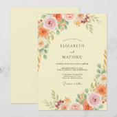Invitation Jaune Beurre Ranunculus Eucalyptus Doux Mariage (Devant / Derrière)