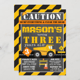 Invitation Jaune Black Construction Zone Truck Party