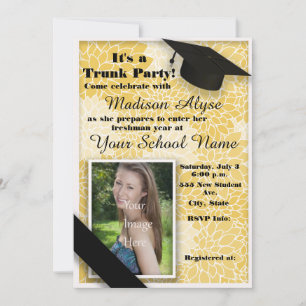 Invitation Jaune Black Floral Trunk College Party Photo