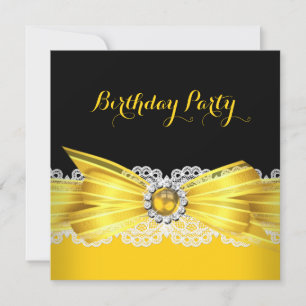 Invitation Jaune Black Pearl Diamond dentelle Anniversaire