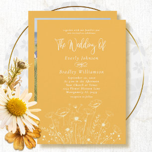 Invitation Jaune Blanc Floral Fleur Sauvage Mariage Simple