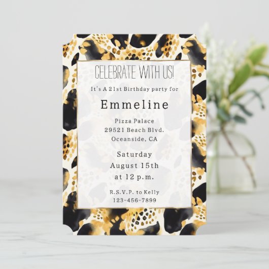Invitation Jaune Blanc Léopard Noir Abstrait (Debout devant)
