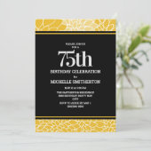 Invitation Jaune Blanc Noir Floral 75e fête d'anniversaire (Debout devant)