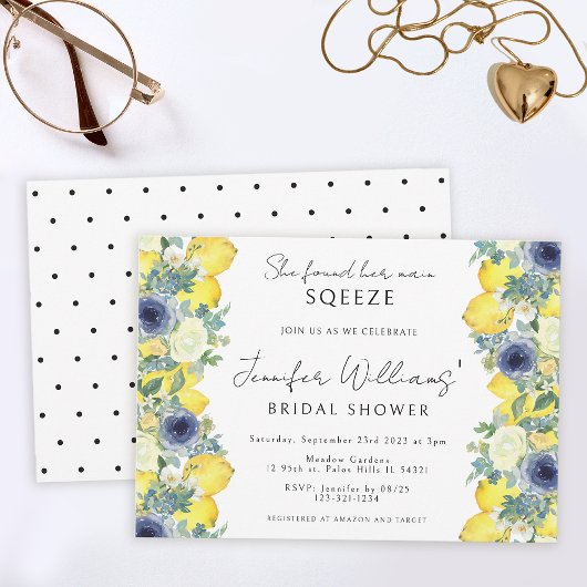 Invitation Jaune bleu floral citron douche nuptiale Invitatio