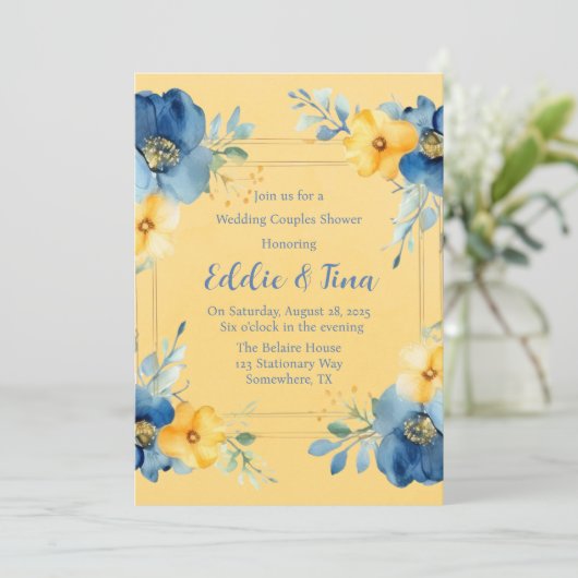 Invitation Jaune Bleu Mariage Couples Douche (Debout devant)