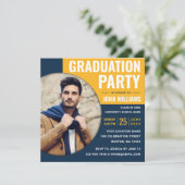 Invitation Jaune bleu moderne | Photo Graduation Party (Debout devant)